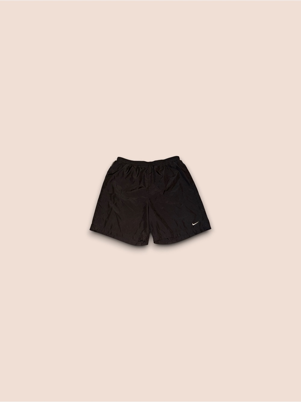 Vintage nike woven flow embroidered swoosh athletic shorts black mens small